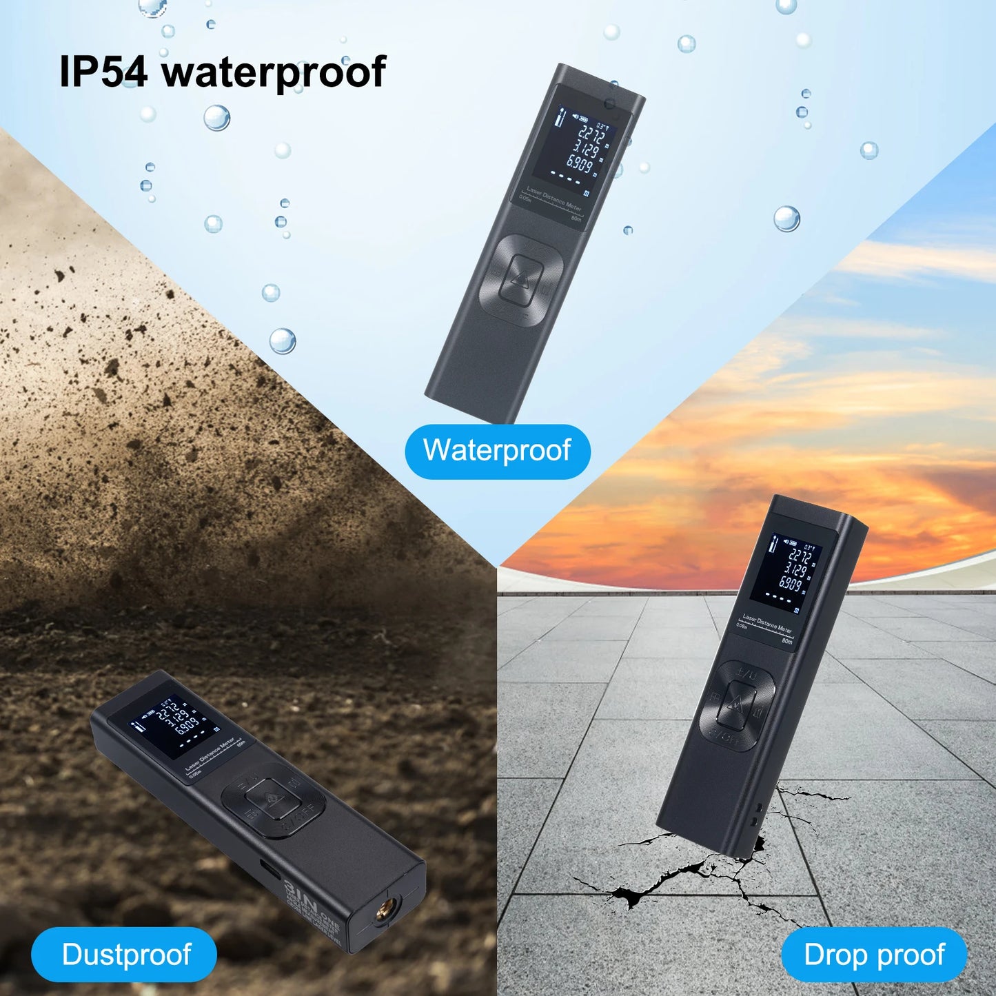 3in1 Laser Distance Meter Angle Measure Cross Level Electric Angle Sensor with Backlit LCD Screen Distance, Area