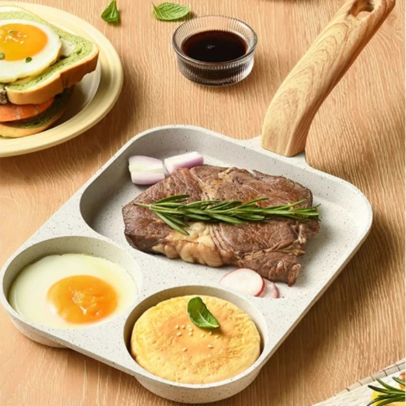 Universal Partition Non-stick 3-in-1 Egg Mini Burger Pan Multifunctional Home Use kitchen breakfast Steak Flat bottom frying pan