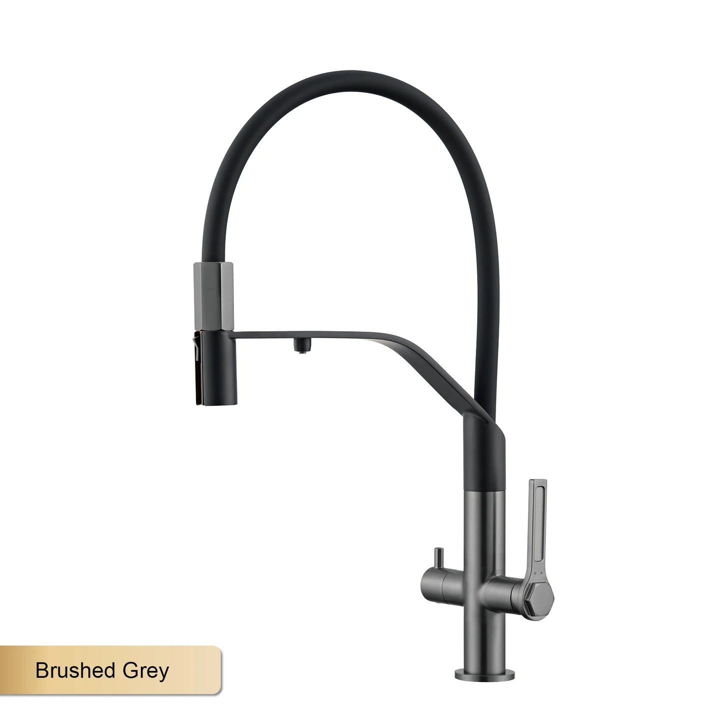 Modern Gun-Grey Stainless Steel 3-in-1 Kitchen Faucet with Filtered Water 1 Hole Double-Handle Mixer for Cold&Hot Water Sink Tap