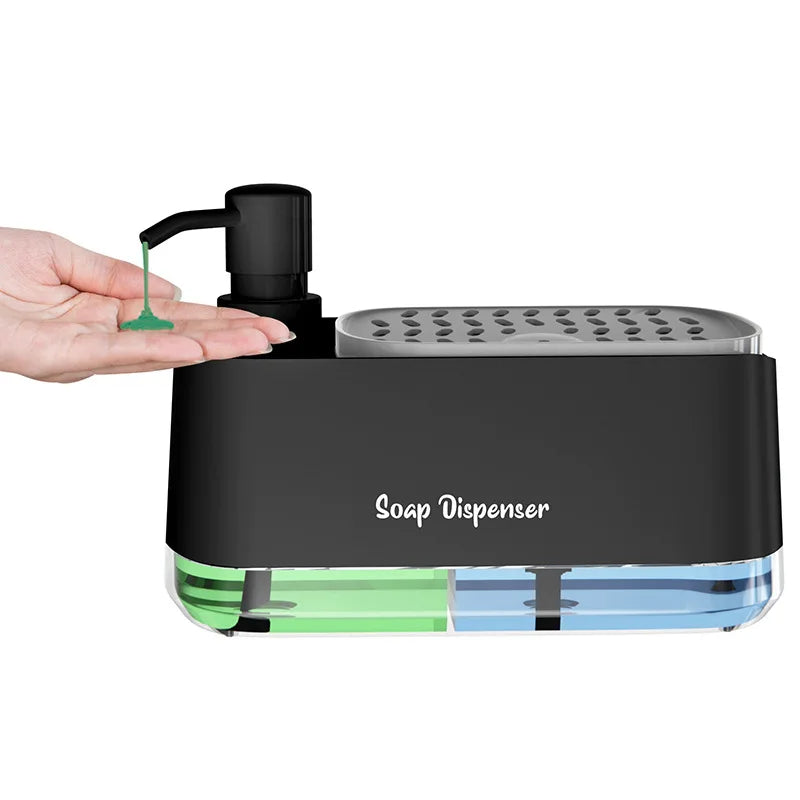 3-in-1 Hand And Dish Soap Dispenser Set with Sponge Holder Dual Countertop Kitchen Sink Soap Pump Organizer