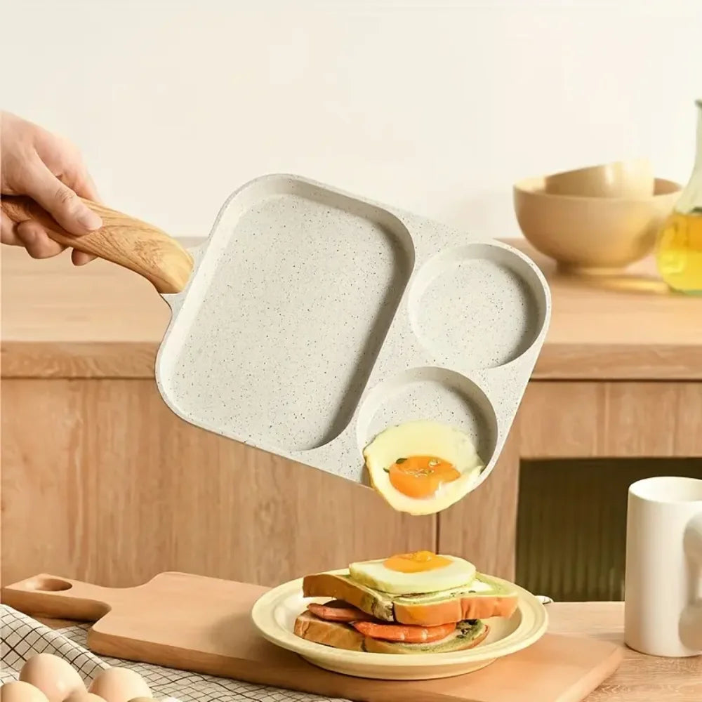 3-in-1 Breakfast Pan, Non-Stick Aluminum, Induction & Gas Range Compatible, Egg & Steak Skillet, Hand Wash Only, Kitchen Cookwar