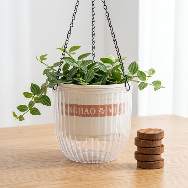 [Ready to use right away] Ultra-lightweight hanging planter with instant watering & natural coconut coir potting soil starter set.