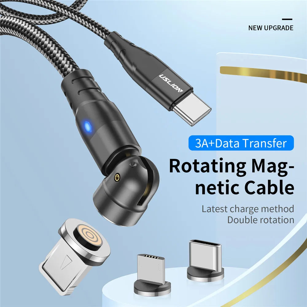 USLION 3 in 1 60W Magnetic Cable Quick Charge 4.0 USB C to Type C Cable PD Fast Charging For Samsung MacBook Data Charger Cable