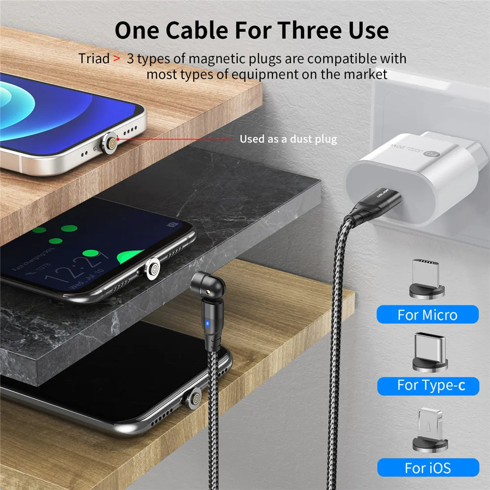 USLION 3 in 1 60W Magnetic Cable Quick Charge 4.0 USB C to Type C Cable PD Fast Charging For Samsung MacBook Data Charger Cable