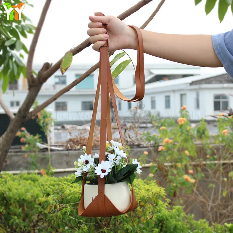 YY Leather Plant Hanger Hanging Planter Shelf Gardening Accessories, Flower Pot Holder or Garden Outdoor Bedroom