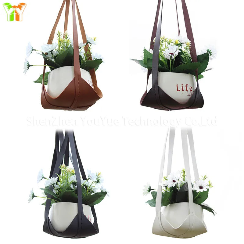 YY Leather Plant Hanger Hanging Planter Shelf Gardening Accessories, Flower Pot Holder or Garden Outdoor Bedroom
