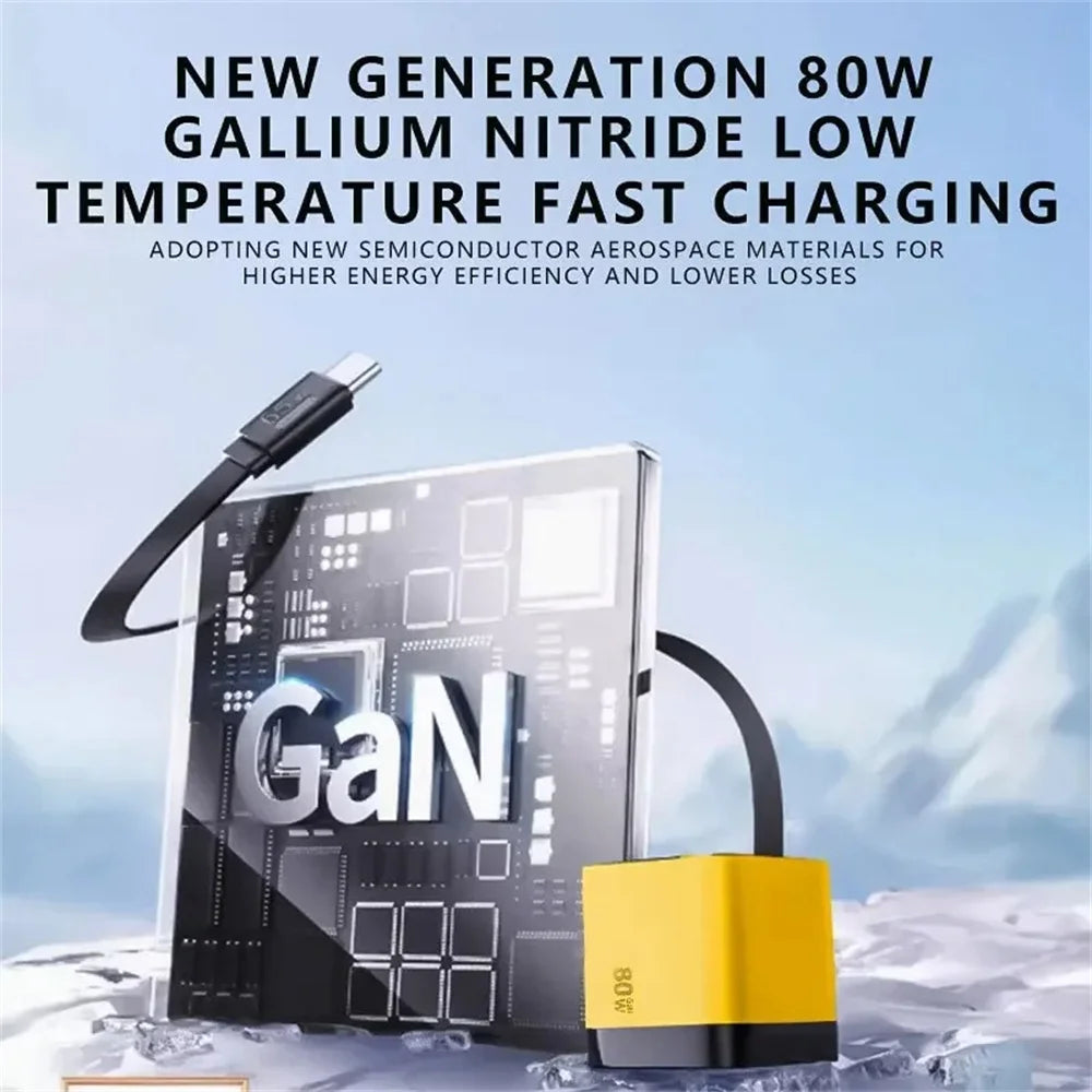 3 in 1 GaN USB Charger 80W Type C Fast Charging Phone Charge Adapter Type C Fast Charging Cable For iPhone Samsung Xiaomi Huawei