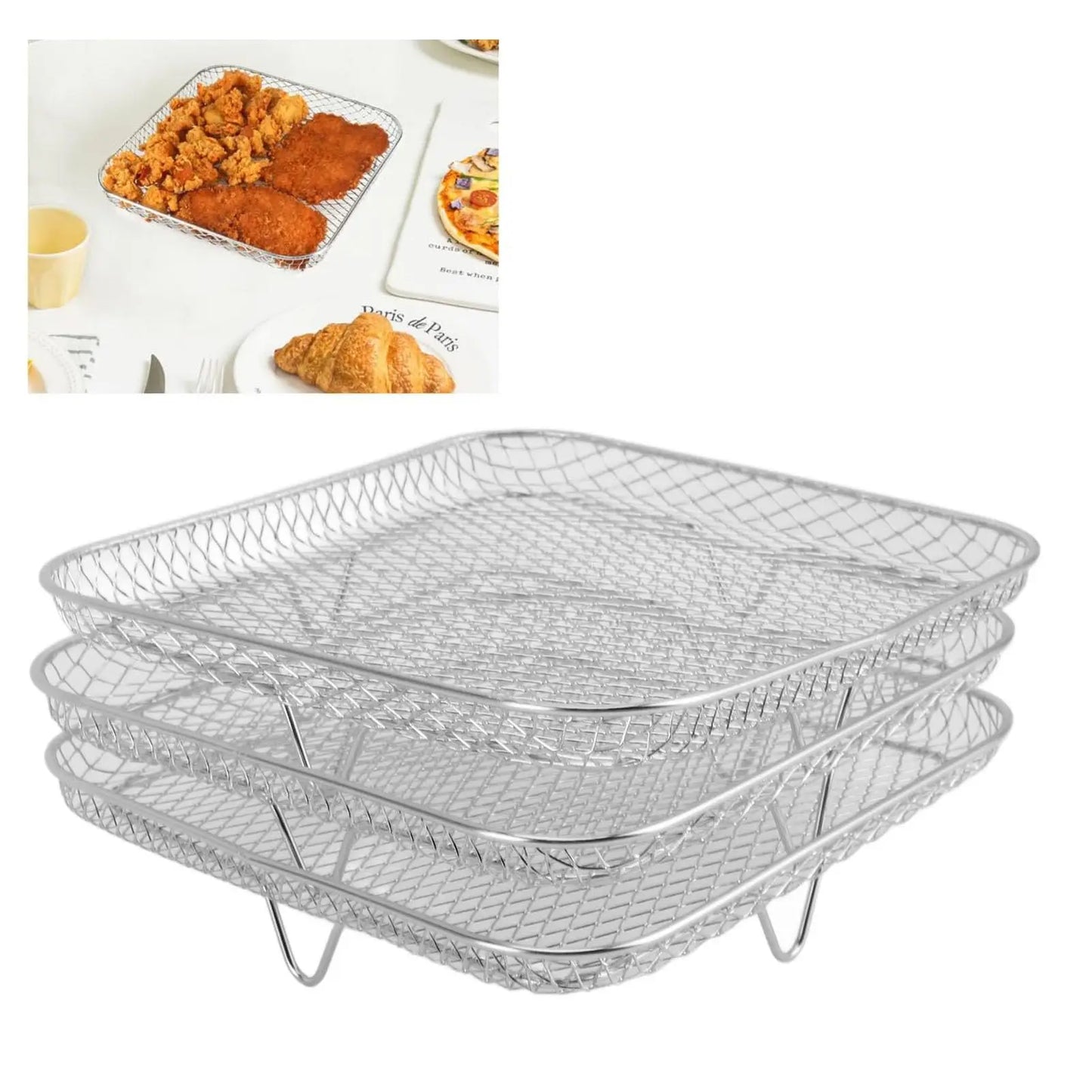 3 Stackable Dehydrator Steamer Racks,304 Stainless Steel Grill Rack Fits 4.2-5.8 QT Air Fryer, Oven Accessories Basket