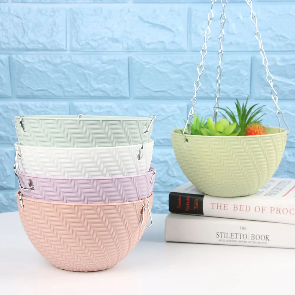 1 PC Plastic Succulent Plant Garden Decoration Bracketplant Hanging Basket Rattan Pattern Flower Pots Chains Flowerpot