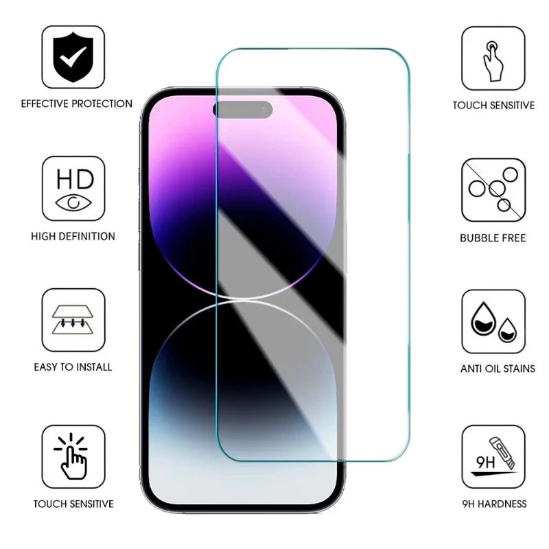 4in1[2 Back + 2 Front Tempered Glass] Clear Glass For iPhone 16 15 14 Plus 13 12 Mini 11 Pro Max 16Pro 15Pro Screen Film