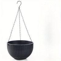 Elegant Polypropylene Self-Watering Hanging Planters with Rattan Design - Easy Drain Plug for Efficient Watering