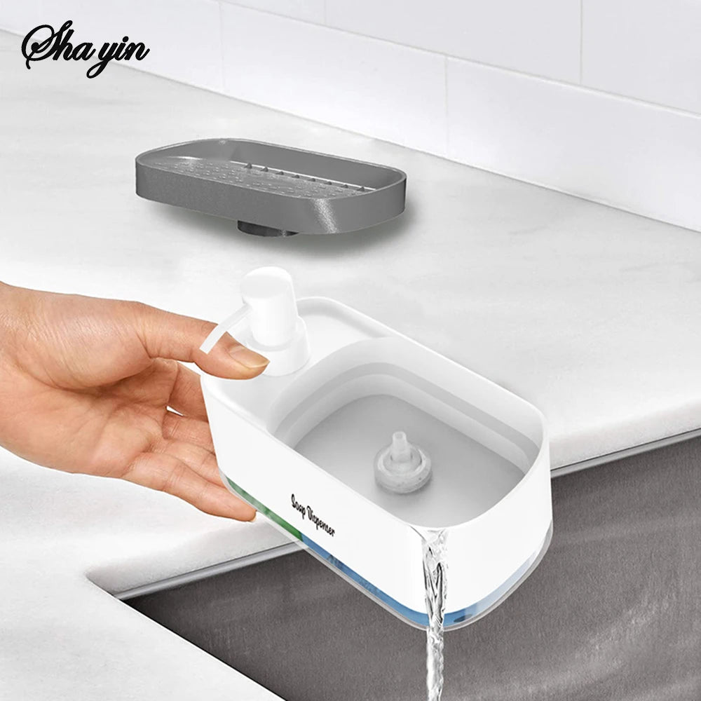3-in-1 Hand And Dish Soap Dispenser Set with Sponge Holder Dual Countertop Kitchen Sink Soap Pump Organizer