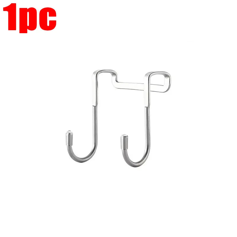 1-5Pcs Stainless Steel Hook Free Punching Double S-Shape Hook Kitchen Bathroom Cabinet Door Back Type Coat Towel Storage Hanger