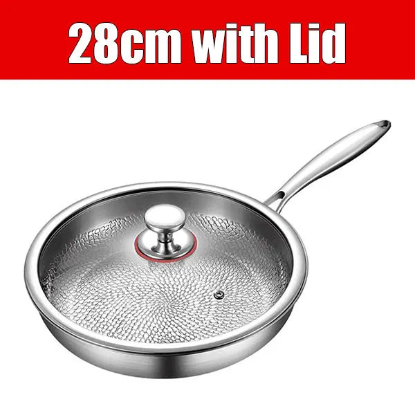3-layer Stainless Steel Hammered Frying Pan Pro with Lid Professional Chef's pan with Ergonomic Handles Suitable for All Stove
