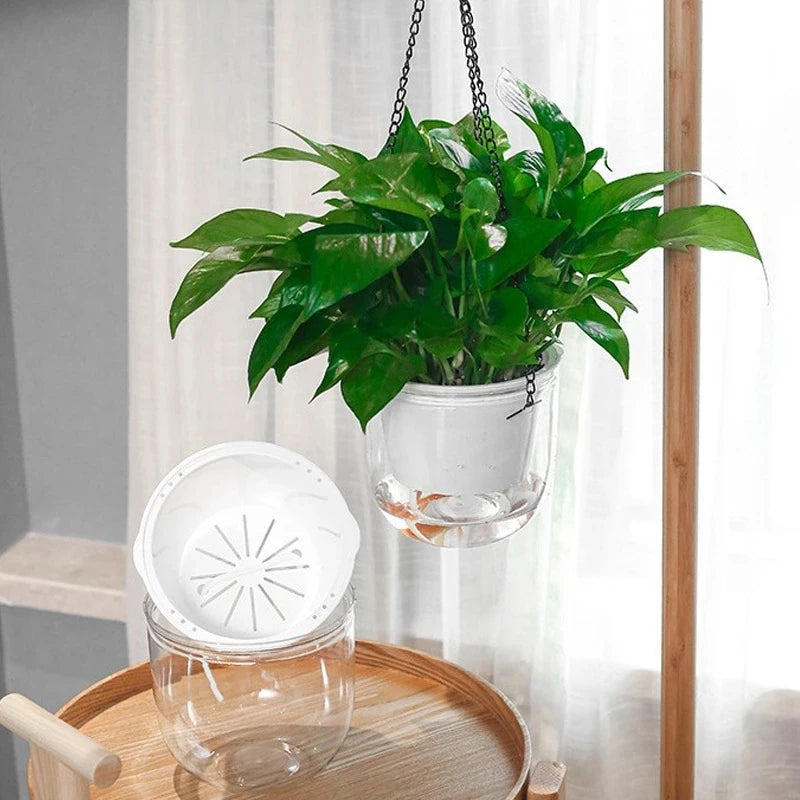 Hanging Flowerpot Self Absorbing Water Hanging Planter Thickened Plastic Planter Hydroponic Soil Cultivation Lazy Flower Pot FU