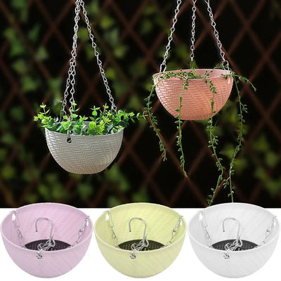 1 PC Round Bracketplant Garden Decoration Succulent Plant Flower Pots Chains Flowerpot Rattan Pattern Hanging Basket