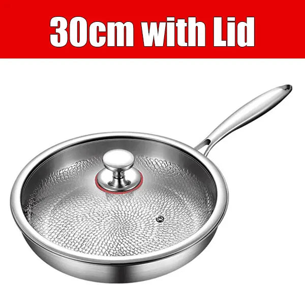 3-layer Stainless Steel Hammered Frying Pan Pro with Lid Professional Chef's pan with Ergonomic Handles Suitable for All Stove
