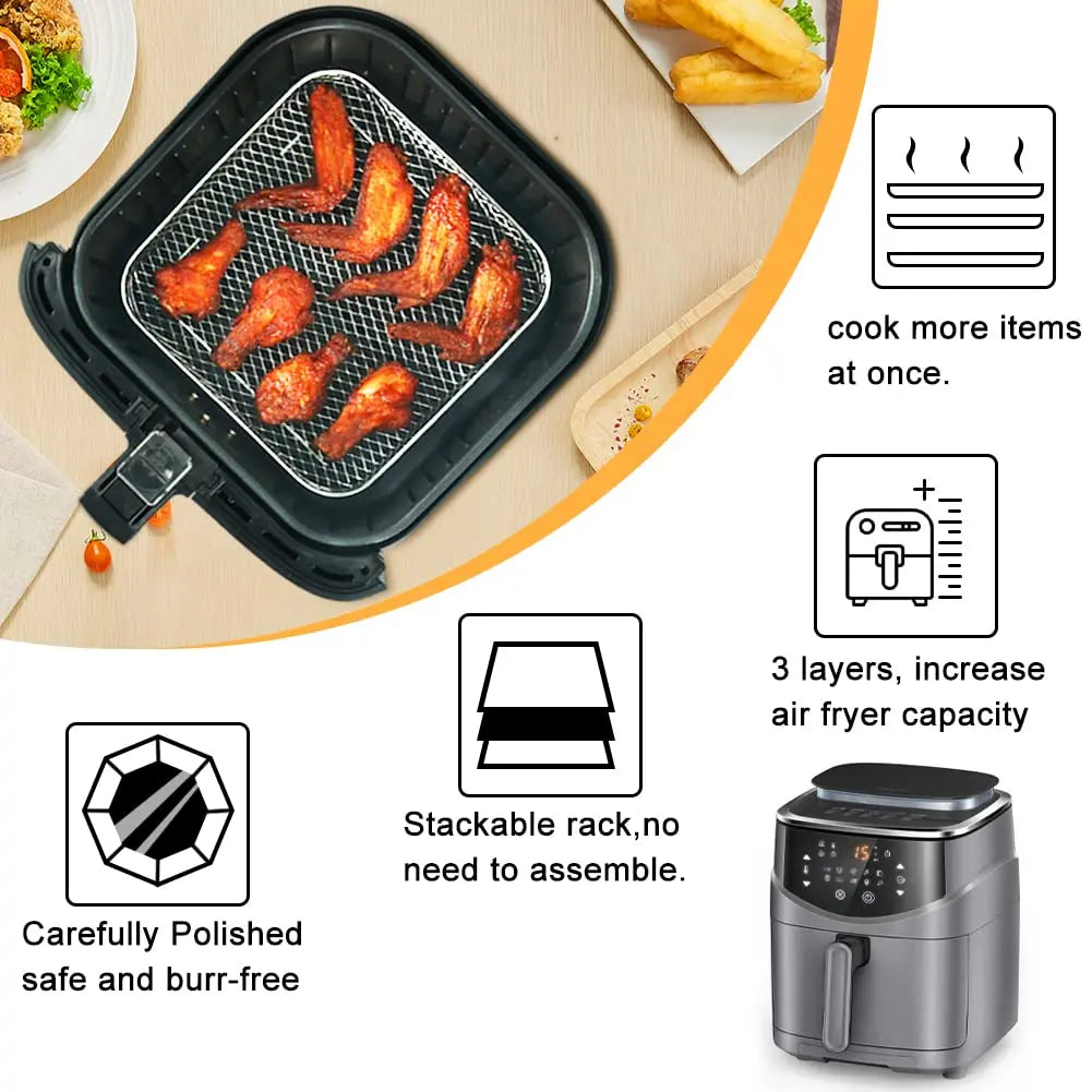 3 Stackable Dehydrator Steamer Racks,304 Stainless Steel Grill Rack Fits 4.2-5.8 QT Air Fryer, Oven Accessories Basket