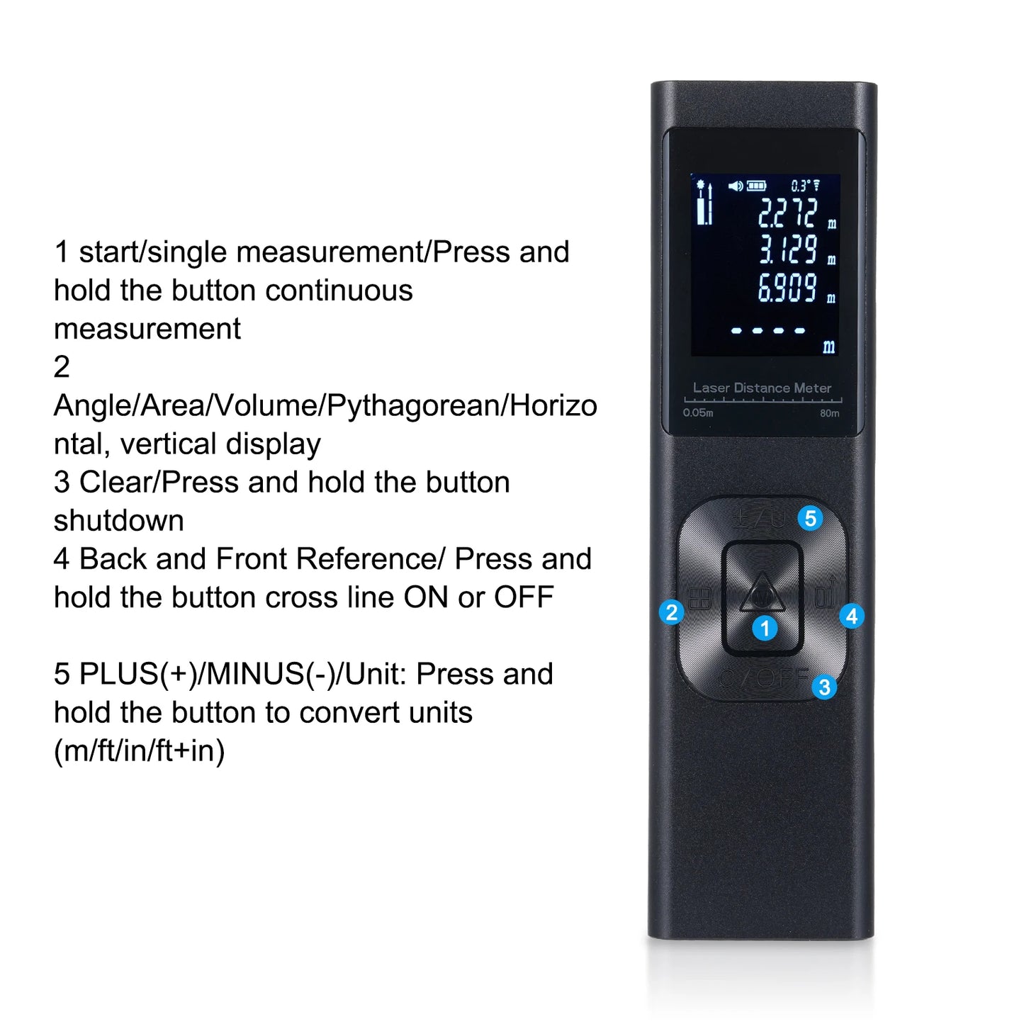 3in1 Laser Distance Meter Angle Measure Cross  Level Electric Angle Sensor with Backlit LCD Screen Distance, Area