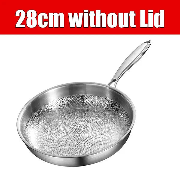 3-layer Stainless Steel Hammered Frying Pan Pro with Lid Professional Chef's pan with Ergonomic Handles Suitable for All Stove