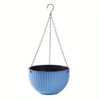 Elegant Polypropylene Self-Watering Hanging Planters with Rattan Design - Easy Drain Plug for Efficient Watering