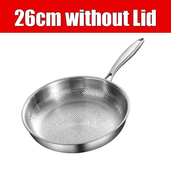 3-layer Stainless Steel Hammered Frying Pan Pro with Lid Professional Chef's pan with Ergonomic Handles Suitable for All Stove
