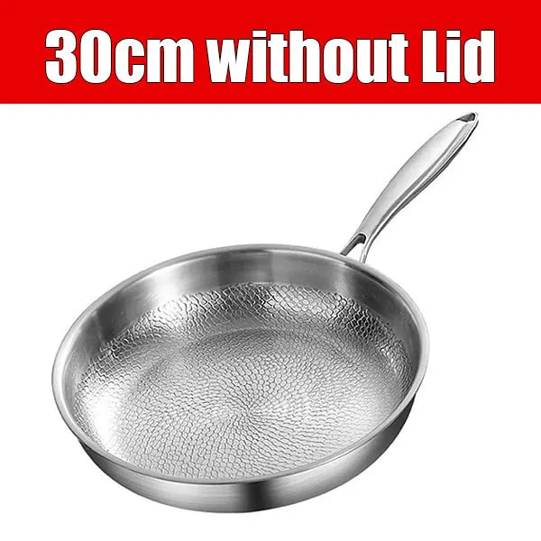3-layer Stainless Steel Hammered Frying Pan Pro with Lid Professional Chef's pan with Ergonomic Handles Suitable for All Stove