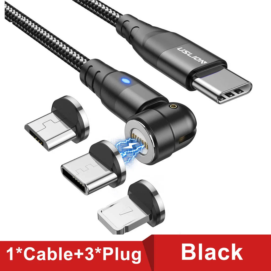USLION 3 in 1 60W Magnetic Cable Quick Charge 4.0 USB C to Type C Cable PD Fast Charging For Samsung MacBook Data Charger Cable