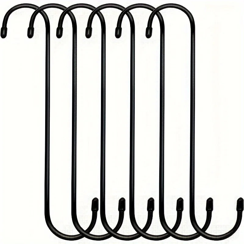 6pcs Black Heavy-Duty Long S Hooks for Hanging Plants Garden Terrace Indoor Outdoor Extension Hooks