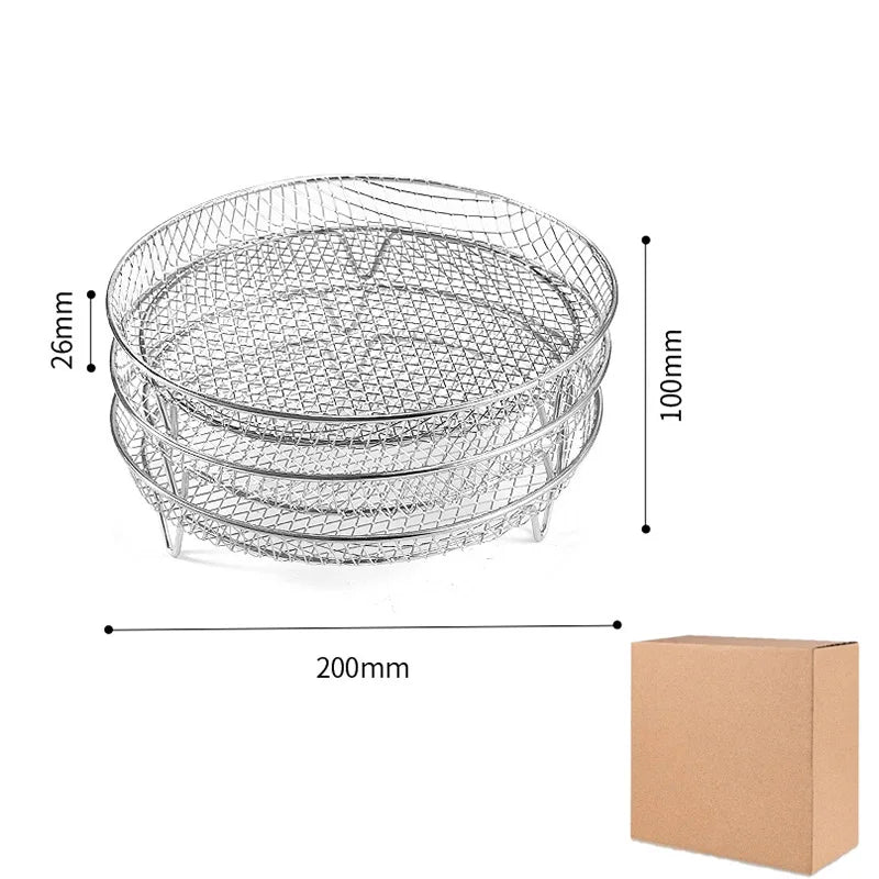 3 Stackable Dehydrator Steamer Racks,304 Stainless Steel Grill Rack Fits 4.2-5.8 QT Air Fryer, Oven Accessories Basket