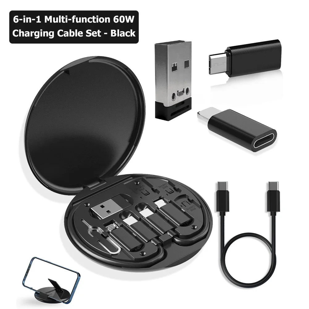 60W Fast Charging Mobile Phone Holder Multifunctional Portable Data Cable Storage Box Charging Cable Set For Traveling