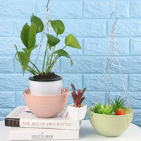 1 PC Round Bracketplant Garden Decoration Succulent Plant Flower Pots Chains Flowerpot Rattan Pattern Hanging Basket
