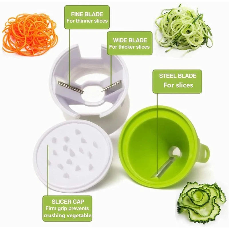 3-in-1 Handheld Vegetable Spiralizer Spiral Slicer Shredder Cutter Carrot Cucumber Zucchini Pasta Noodle Maker Kitchen Tool