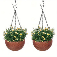 Elegant Polypropylene Self-Watering Hanging Planters with Rattan Design - Easy Drain Plug for Efficient Watering