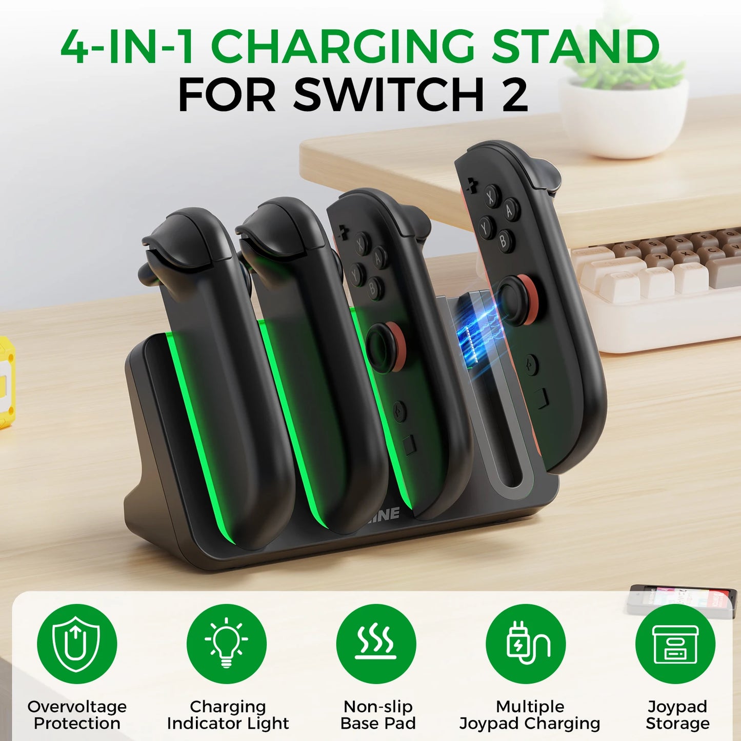 IINE 4 - in - 1 Charging Stand for Switch 2/ Overvoltage Protection, Non - slip Base Pad, Charging Indicator Light
