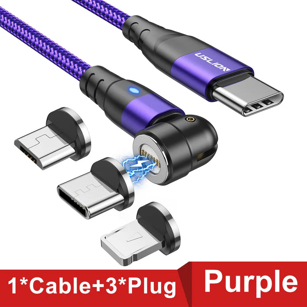USLION 3 in 1 60W Magnetic Cable Quick Charge 4.0 USB C to Type C Cable PD Fast Charging For Samsung MacBook Data Charger Cable