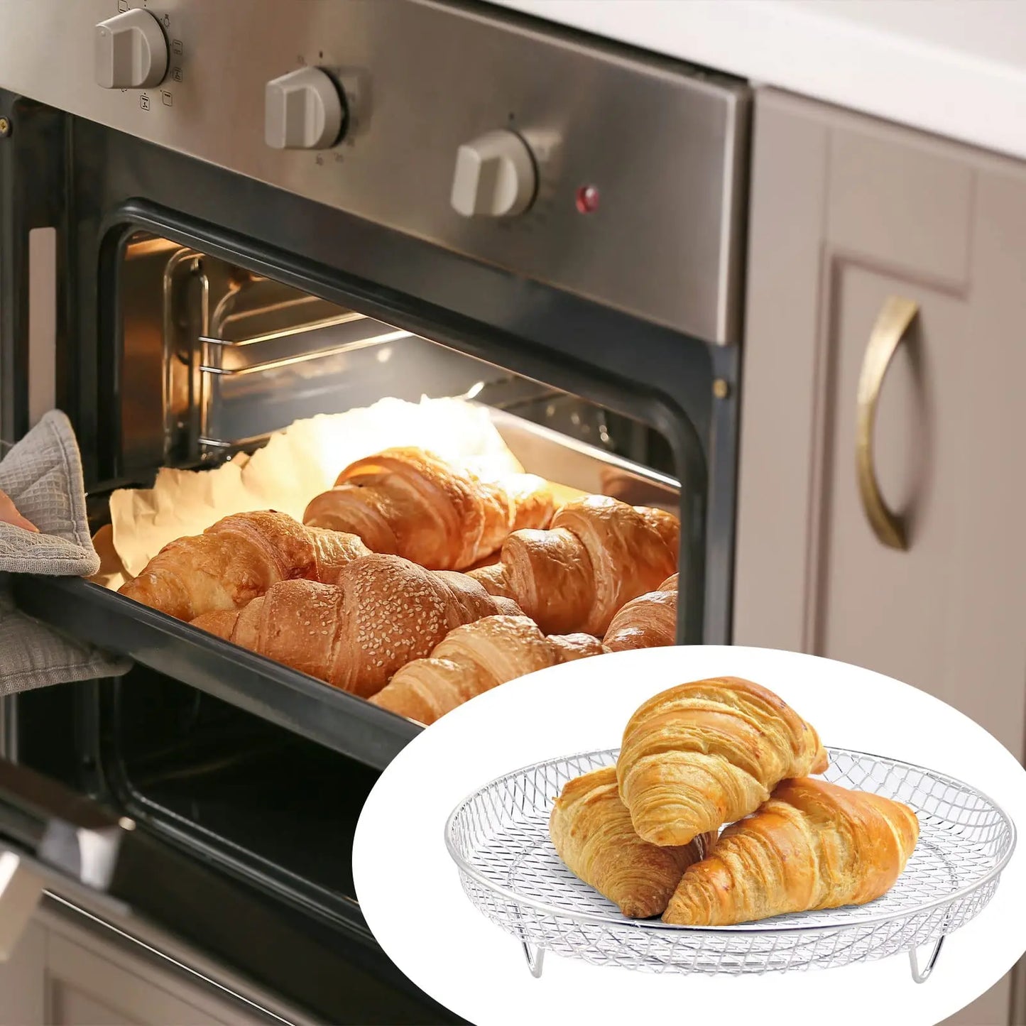 3 Stackable Dehydrator Steamer Racks,304 Stainless Steel Grill Rack Fits 4.2-5.8 QT Air Fryer, Oven Accessories Basket