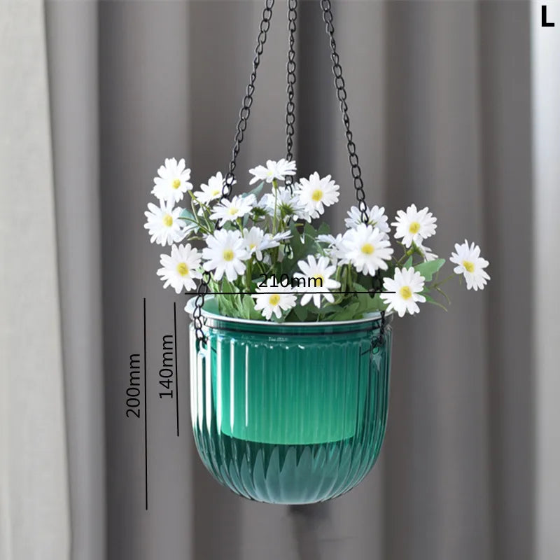 Hanging Flowerpot Self Absorbing Water Hanging Planter Thickened Plastic Planter Hydroponic Soil Cultivation Lazy Flower Pot FU