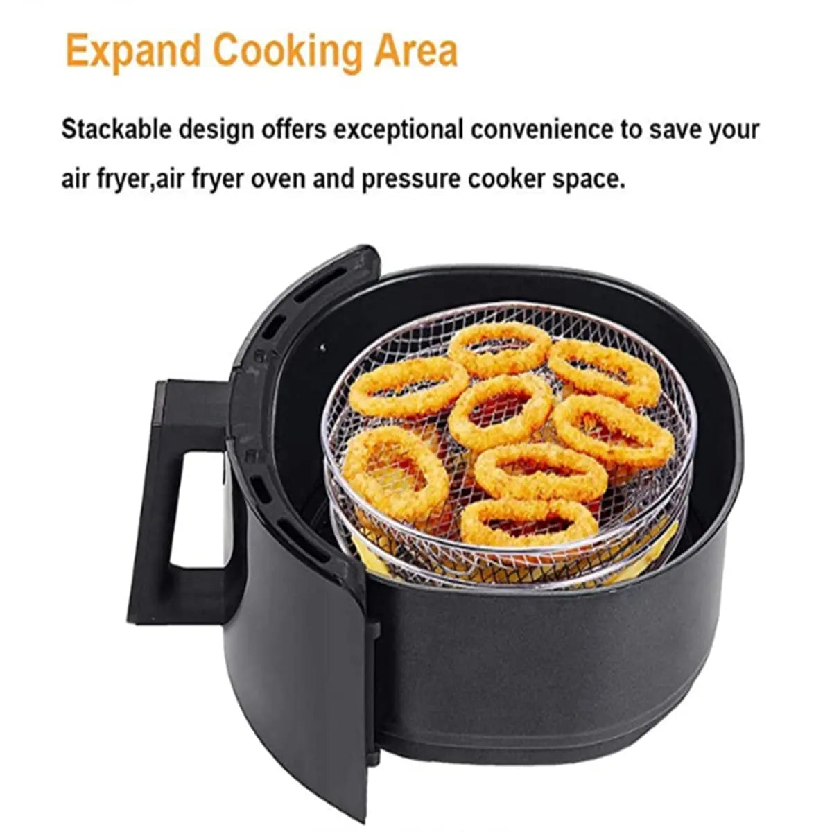 3 Stackable Dehydrator Steamer Racks,304 Stainless Steel Grill Rack Fits 4.2-5.8 QT Air Fryer, Oven Accessories Basket