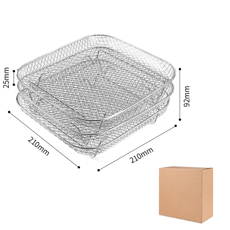3 Stackable Dehydrator Steamer Racks,304 Stainless Steel Grill Rack Fits 4.2-5.8 QT Air Fryer, Oven Accessories Basket