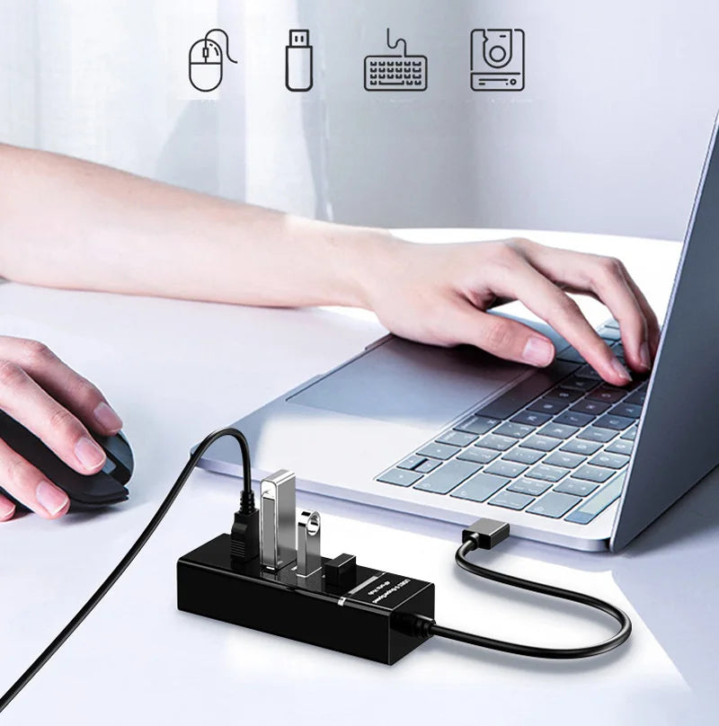 3IN1 120CM 7 Ports USB 3.0 Hub Splitter High Speed Multi Adapter Expander Cable +5V 2A AC DC POWER + USB TO TYPE-C 3.1PLUG