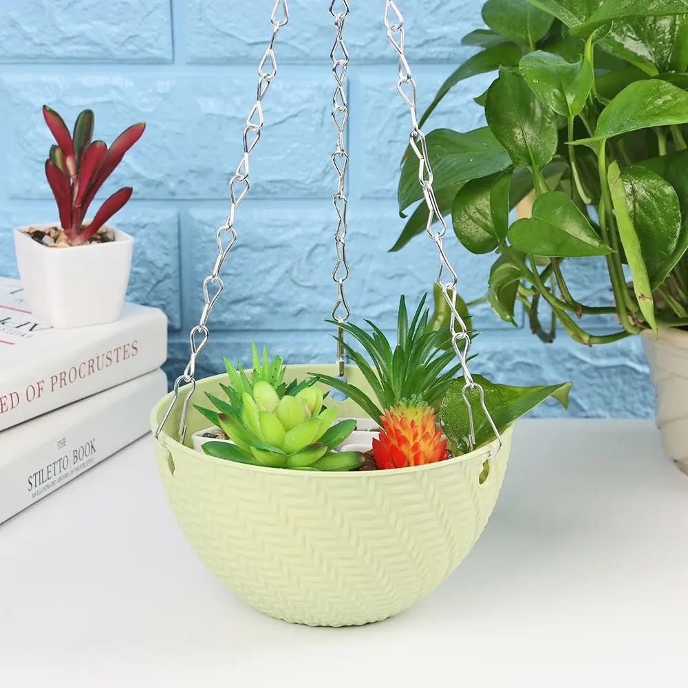 1 PC Plastic Succulent Plant Garden Decoration Bracketplant Hanging Basket Rattan Pattern Flower Pots Chains Flowerpot