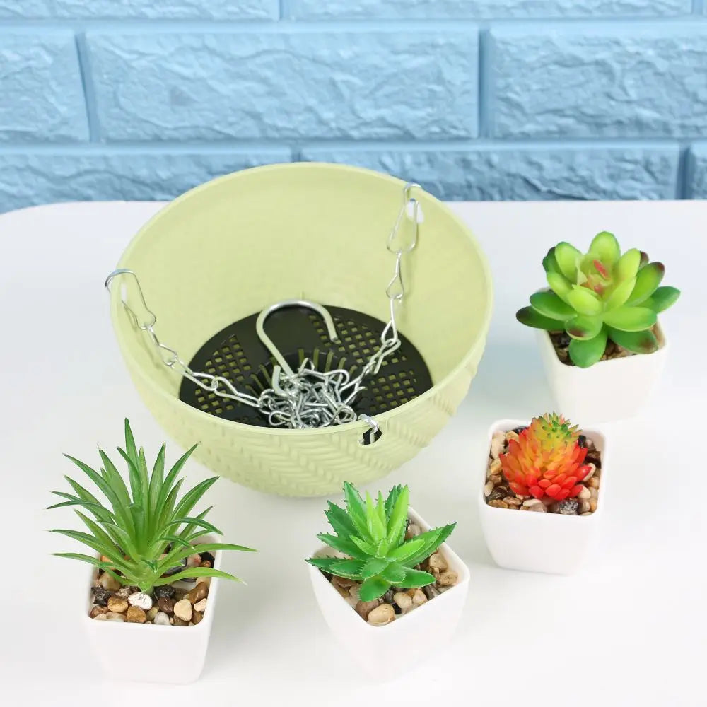1 PC Plastic Succulent Plant Garden Decoration Bracketplant Hanging Basket Rattan Pattern Flower Pots Chains Flowerpot
